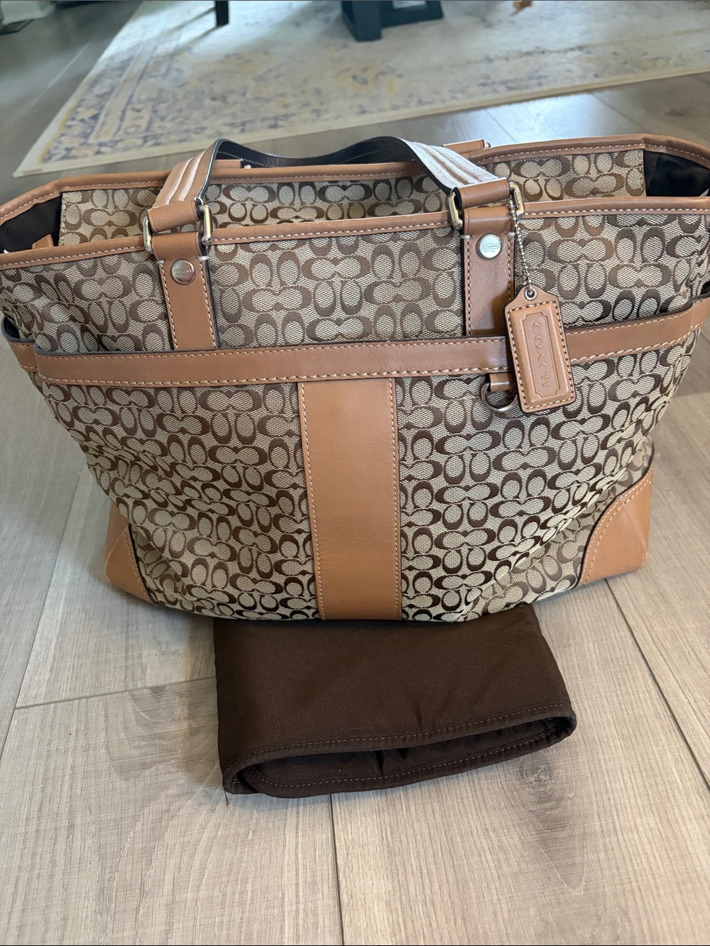 Coach Tan Signature Canvas and Leather Diaper Tote bag